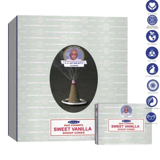 Satya - Sweet Vanilla Dhoop Cones (12 Cones, 1″)