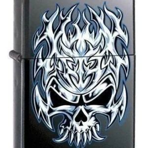 Zippo Lighter - Flaming Chrome Skull Licorice